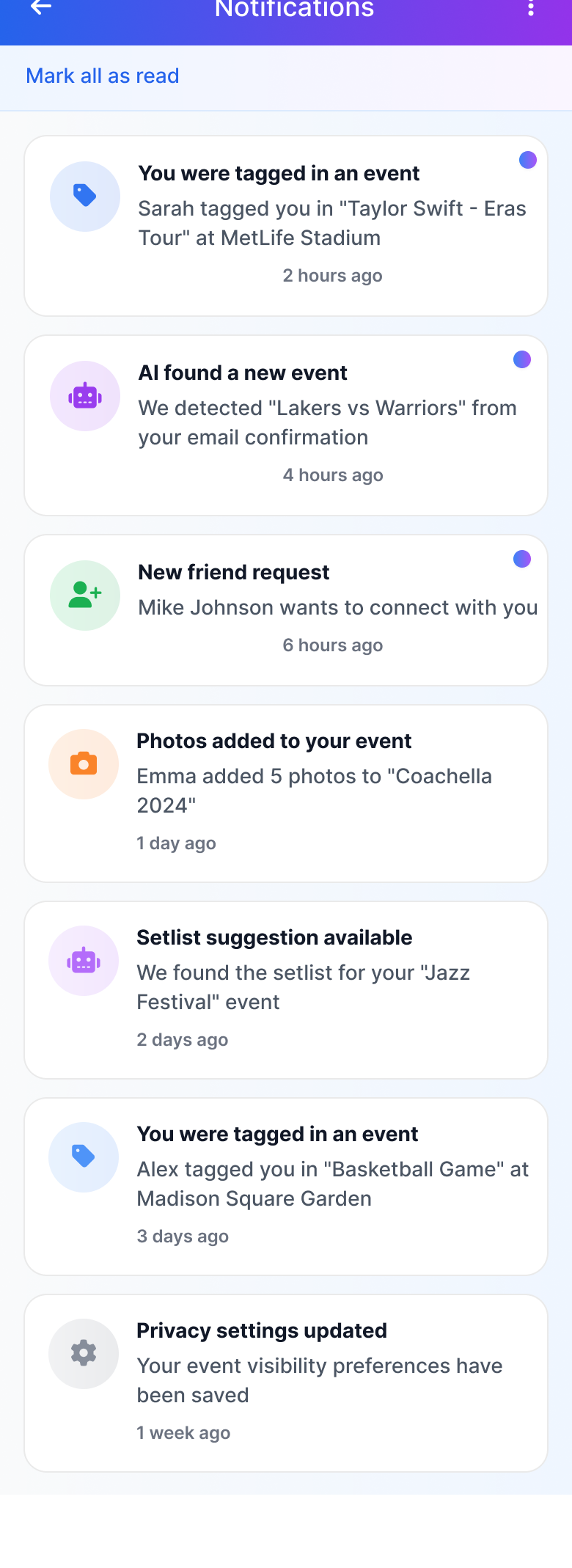 Notifications screen